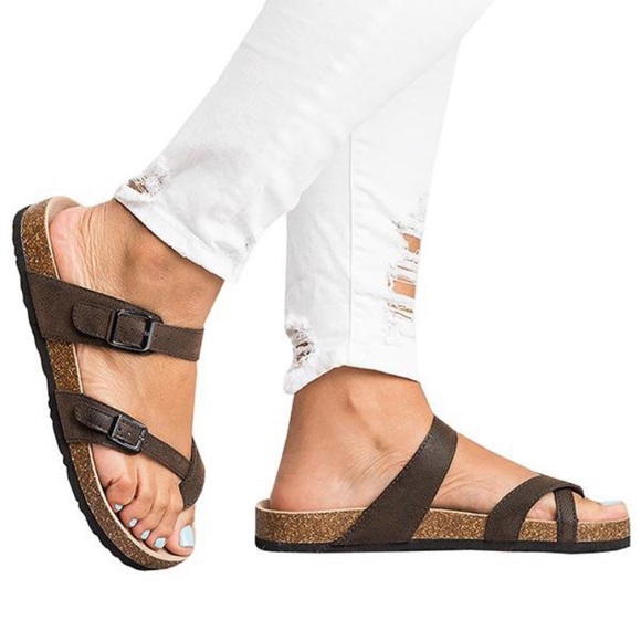 Shoes - Leather Strap Buckle Sandals
